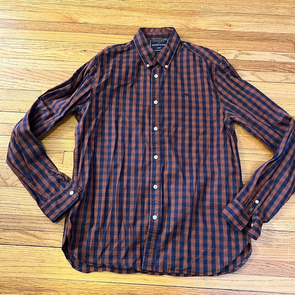 Scotch & Soda Shirt Mens Large My Favorite Plaid Long Sleeve Button Nylon Blend